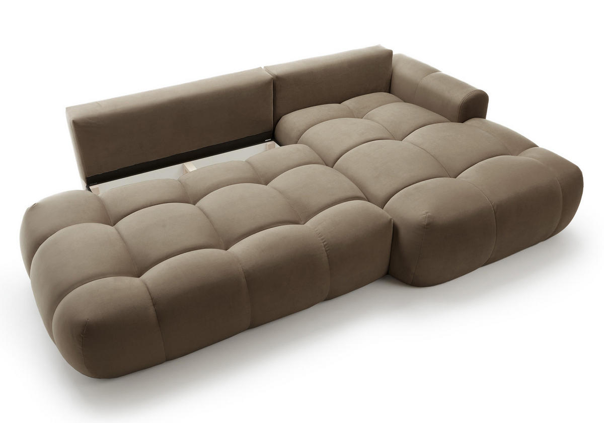 ECKSOFA Ombo Graubraun Velours 280 cm - Hellbraun/Schwarz, Kunststoff/Textil (284/167cm) - Selsey