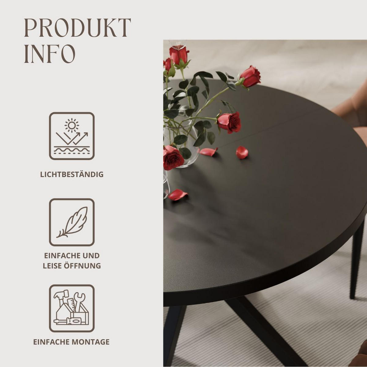 AUSZIEHTISCH MILTON 120-196/76 cm mit Metallgestell, Schwarz / Schwarz Molet - Schwarz, Holzwerkstoff/Metall (120/120/76cm) - Idohome