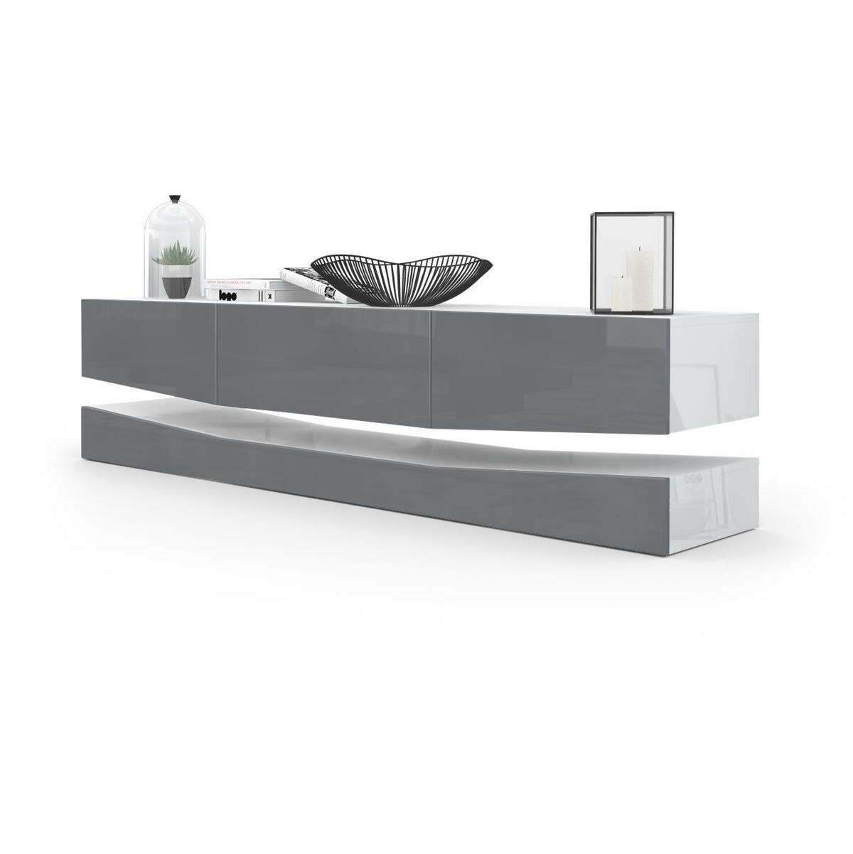 LOWBOARD City Fronten in Grau Hochglanz - Grau, Holzwerkstoff (178/48/39cm) - Vladon