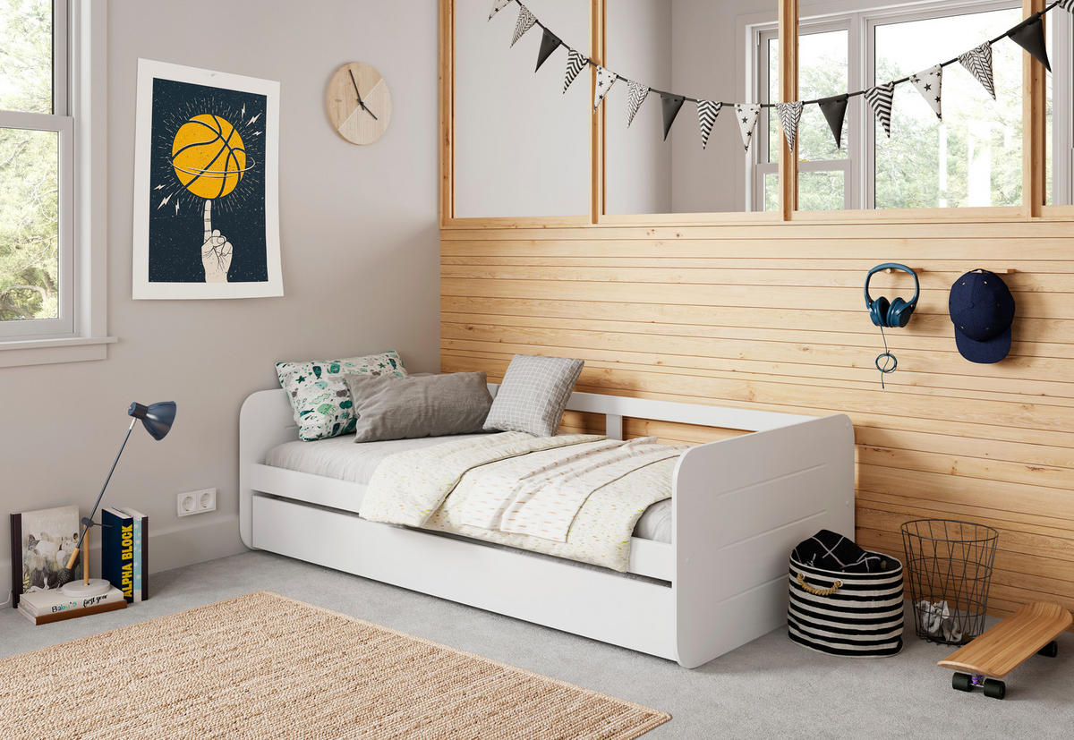 SCHUBLADENBETTEN 90x190 cm 105/195,2/60 cm - Weiß, Holz - Calicosy