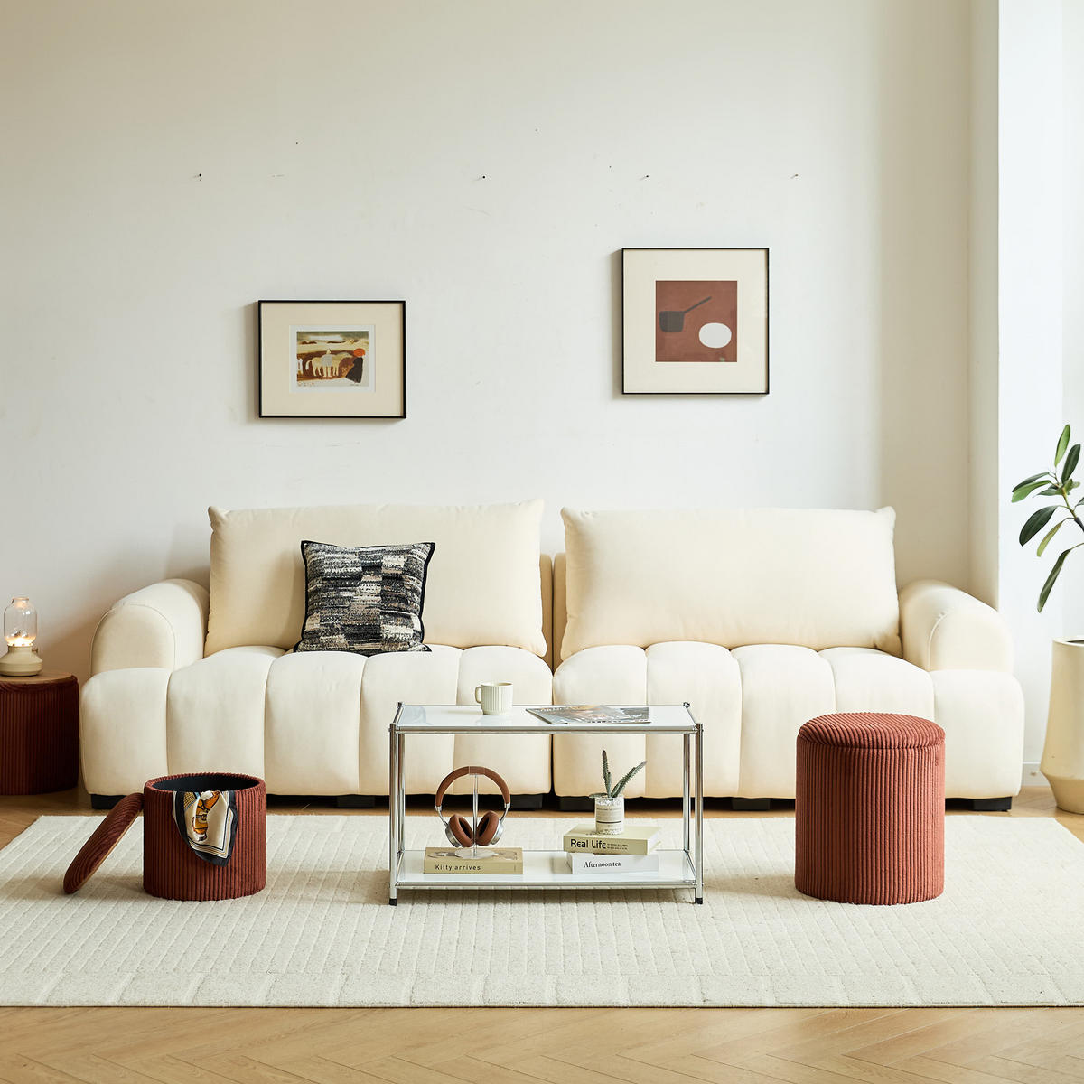 POUF Kord Terracotta 3er Set - Rot, Textil (37/42/37cm) - Nordlys