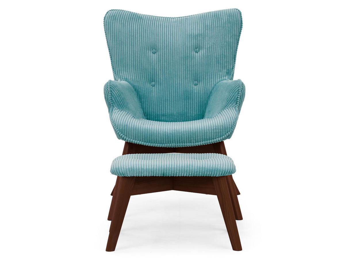 LOUNGESESSEL mit Fußhocker Lenari Türkis Cordstoff mit Füßen in Braun - Türkis/Braun, Holz/Textil (71/96/86cm) - S-Style Möbel