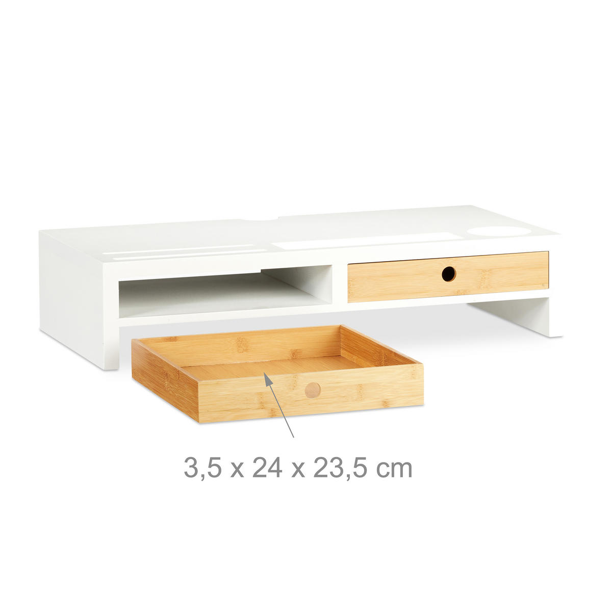 MONITORSTÄNDER Weiß Natur 2-Schubladen - Multicolor, Holz/Holzwerkstoff (27/55.5/12cm) - Relaxdays