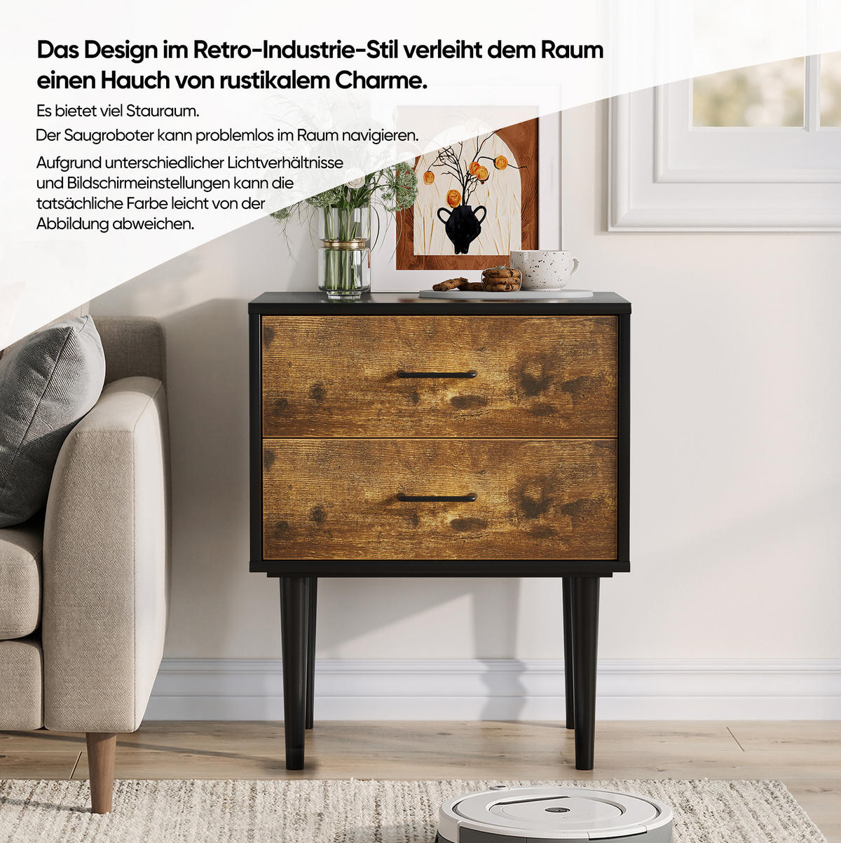 NACHTTISCH aus MDF mit 2 Schubladen, 50,8/38,1/33,47 cm, Braun - Braun, Holzwerkstoff (38.1/33.47/50.8cm) - Redom