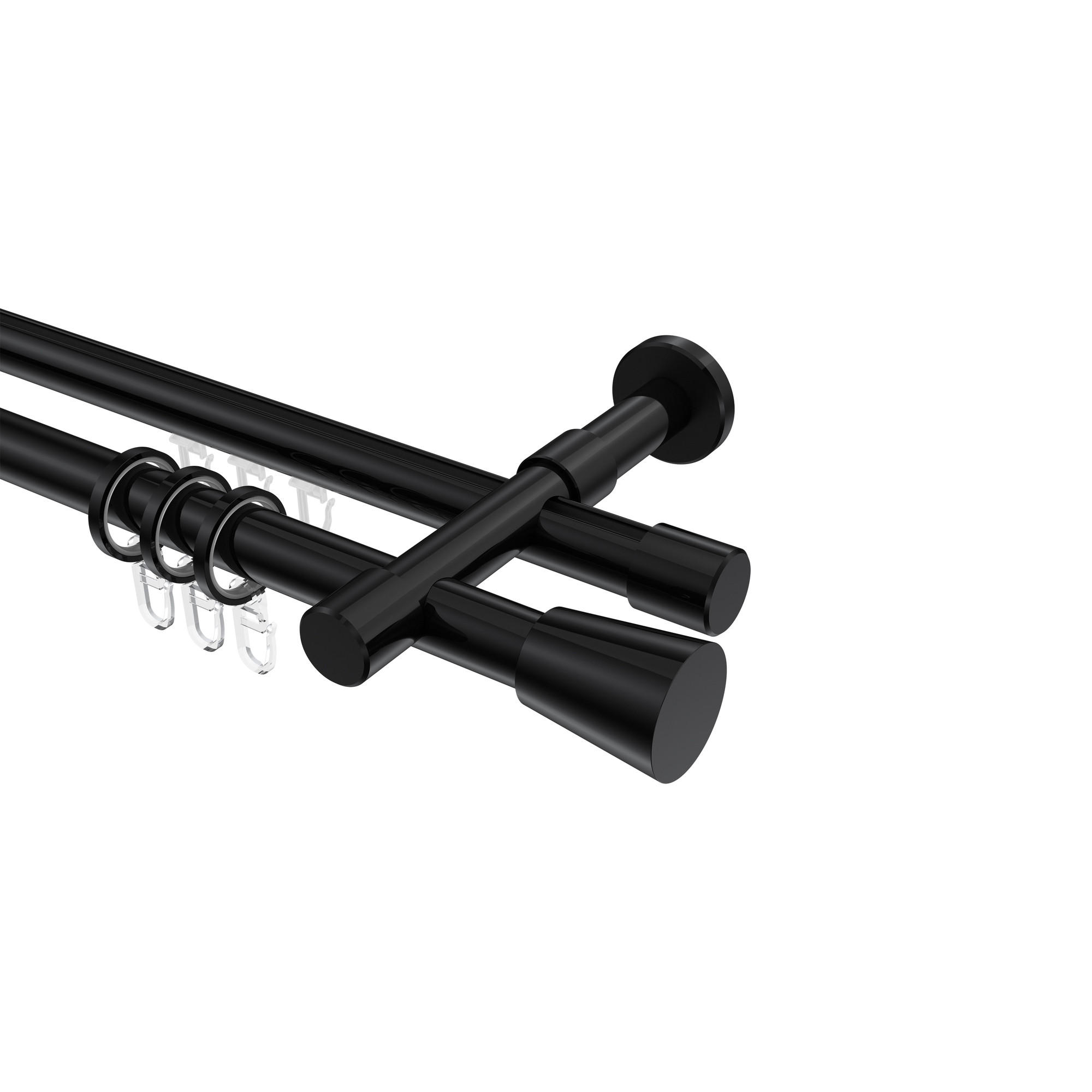 RUNDROHR-INNENLAUF-GARDINENSTANGEN-SET Prestige Sitra 160 cm, 2-läufig, 20 mm Ø Schwarz - Schwarz, Metall (160cm) - INTERDECO