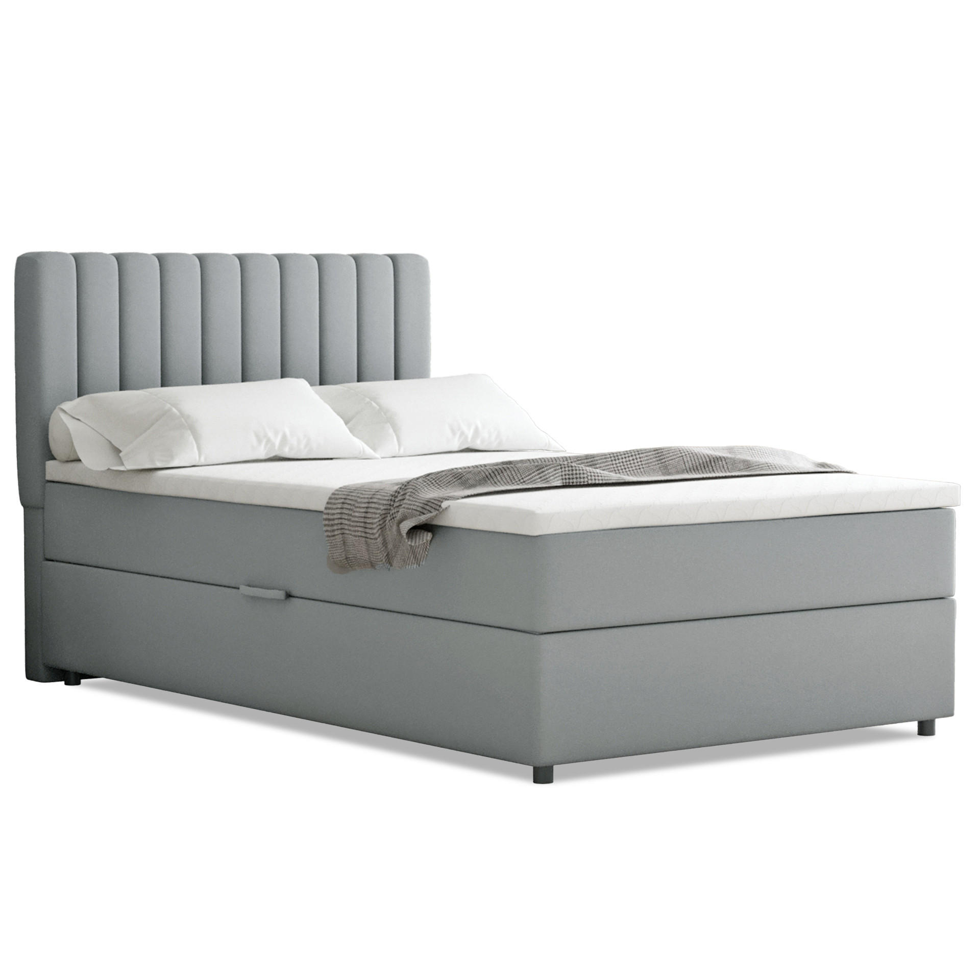 BOXBETT Everest 120 x 200 cm Einzelbett mit hochwertiger Bonell-Matratze und Topper - Hellgrau, Holz (120/200cm) - Panda Möbel