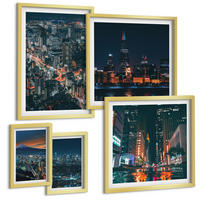 BILDER SET 5er Set - 50x50 cm & 20x30 cm & 40x60 cm Goldrahmen - Bergpanorama der Stadt bei Nacht - Goldfarben, Kunststoff (40/60cm) - TULUP