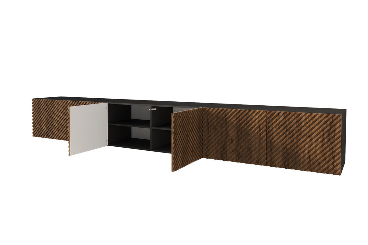 LOWBOARD ZENO-W 3x100x40x41 cm - Schwarz / Katania - Eiche Wotan, Holzwerkstoff (300/40/41cm) - ALTDECOR