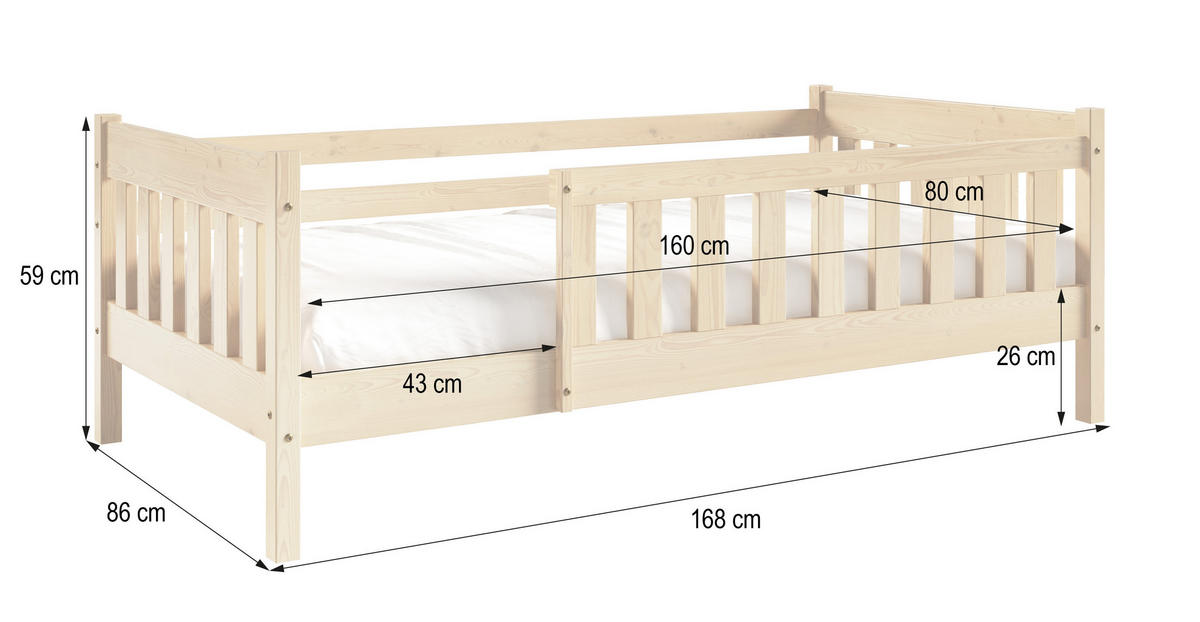 KINDERBETT ELSA 80x160 cm Kieferfarben - Kieferfarben, Holz (80/160cm) - MASSENO