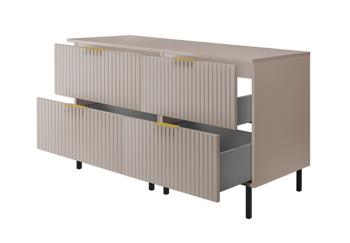 WASCHBECKUNTERSCHRANK, Kaschmir, 120 (2 x 60) x 77 x 46 cm, goldener Griff, schwarze Beine + Arbeitsplatte - Beige/Goldfarben, Holzwerkstoff (120/77/46cm) - 3XE LIVING