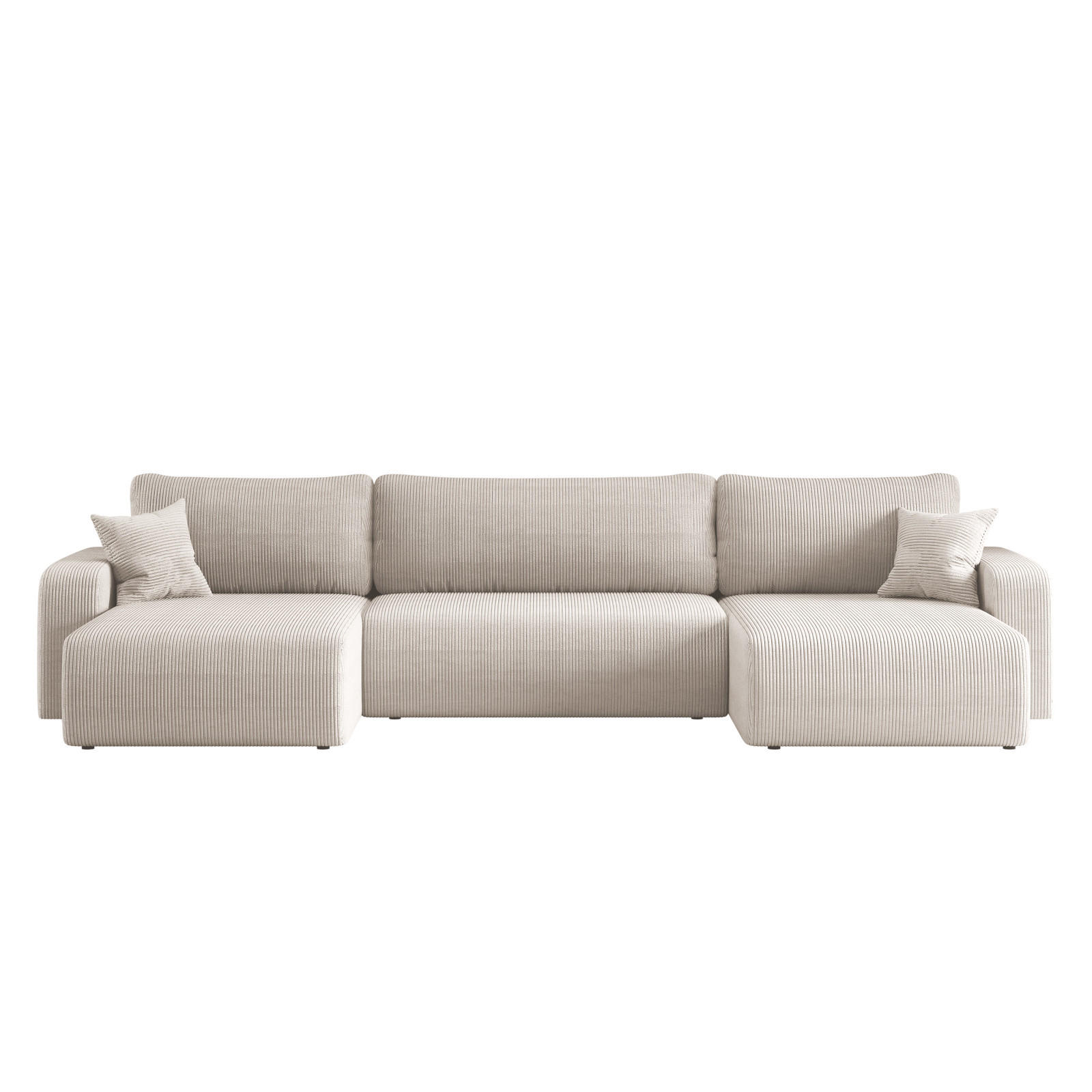 ECKSOFA U-Form Mit Schlaffunktion Und Bettkasten MILANO Dicker Cord Beige - Beige, Holz/Textil (312/145cm) - Kaiser Möbel