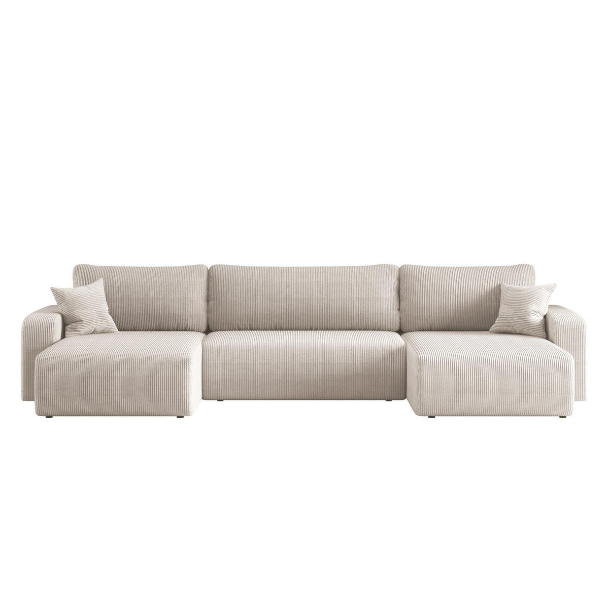 ECKSOFA U-Form Mit Schlaffunktion Und Bettkasten MILANO Dicker Cord Beige - Beige, Holz/Textil (312/145cm) - Kaiser Möbel