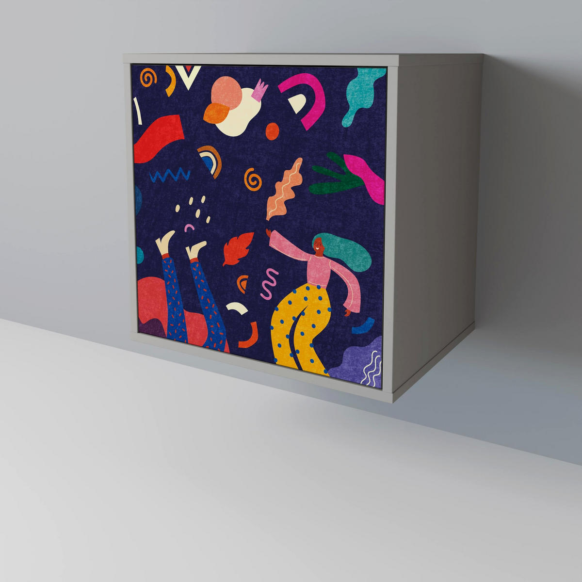 SIDEBOARD FESTIVE PLEASURES, Grau, 57,5x42x70,5 cm, Schwarze Metall-Sternfüße - Multicolor/Schwarz, Holzwerkstoff/Metall (57.5/70.5/42cm) - SpaceRebels
