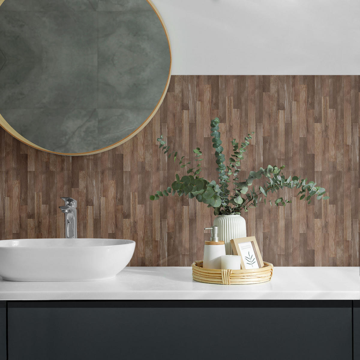 WANDPANEEL 9 Stück 30x30 cm selbstklebend Terano - Nussbaumfarben, Kunststoff (30/1.6/30cm) - Wallfluent