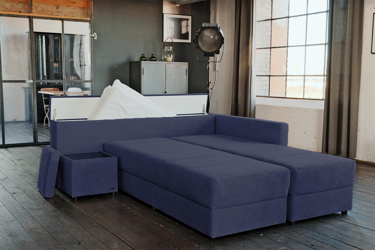 SCHLAFSOFA IDA Blau Webstoff - Blau/Schwarz, Textil (287/229cm) - KAWOLA