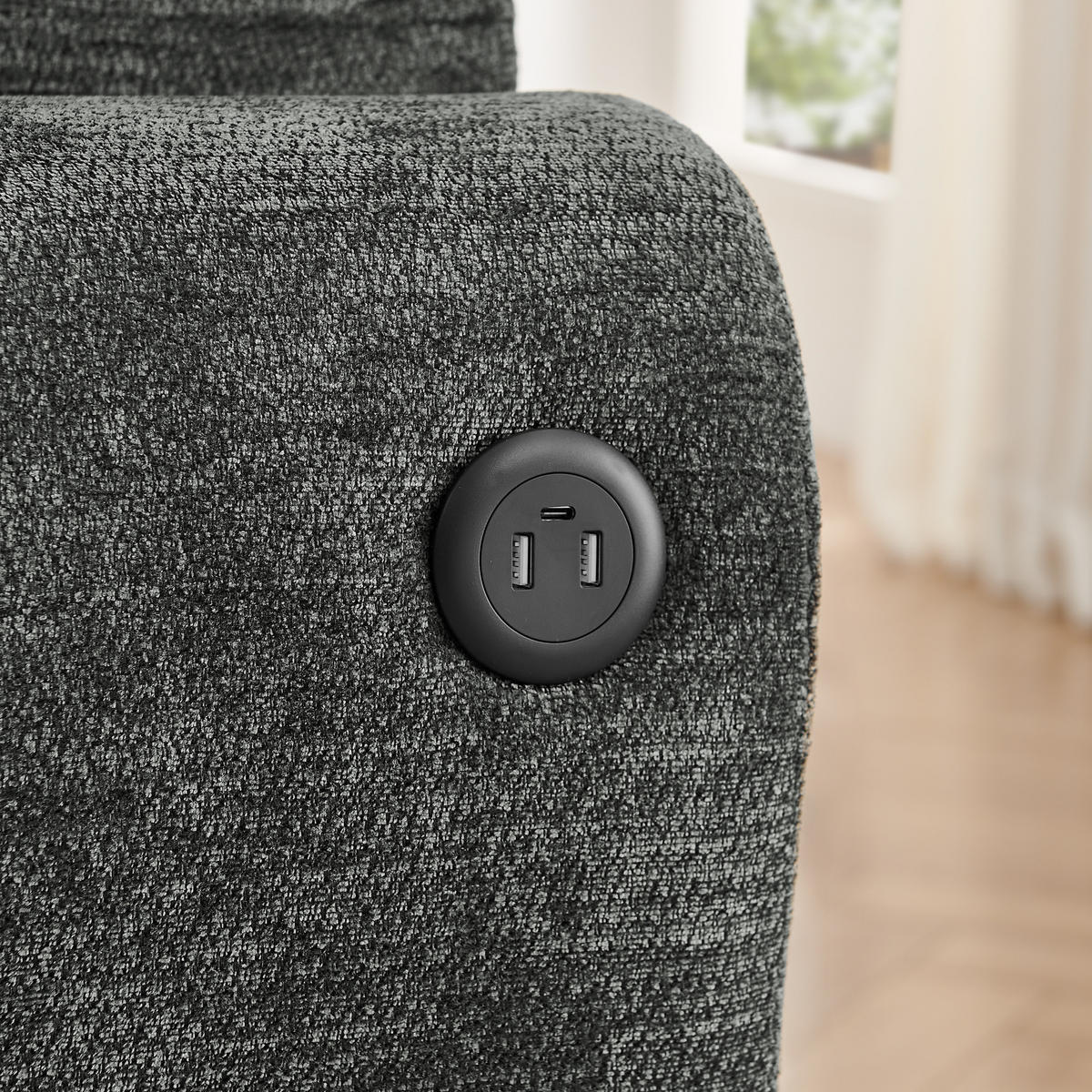 2-SITZER-SOFA DE-34622 mit USB-Ladefunktion Schwarz - Schwarz, Textil (100/89/220cm) - ComfortXL