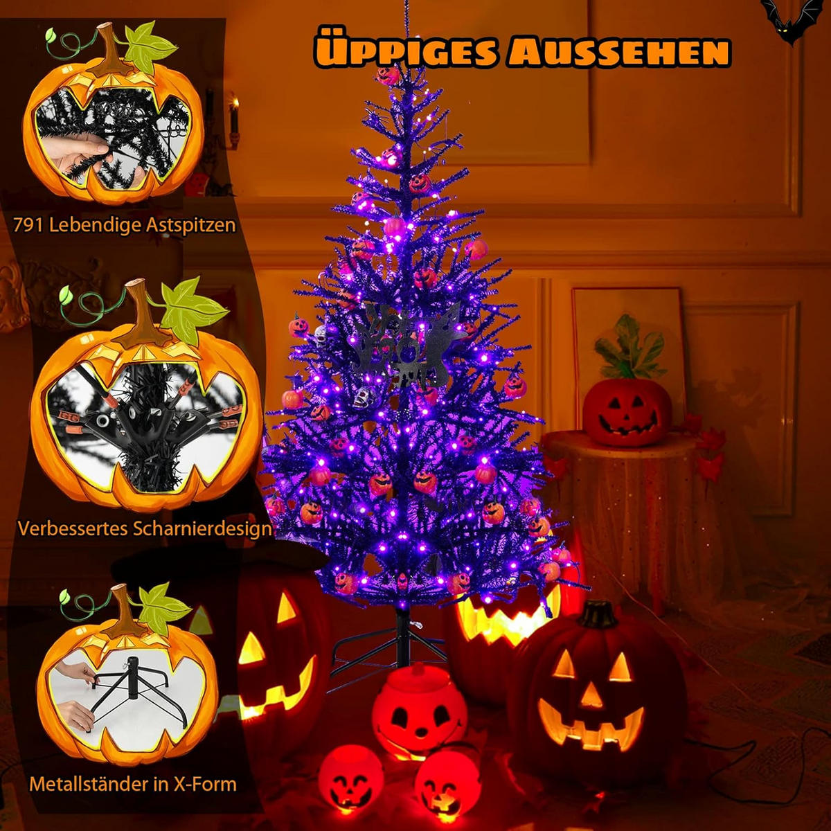 WEIHNACHTSBAUM Schwarz - Schwarz, Kunststoff (183cm) - COSTWAY