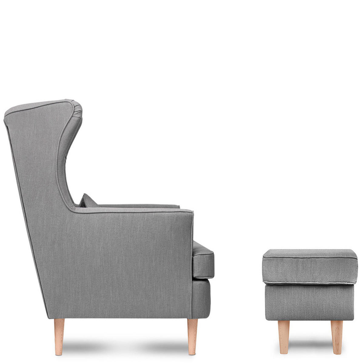 OHRENSESSEL STRALIS mit Sitzhocker, grau - Grau, Textil (82/108/80cm) - KONSIMO®