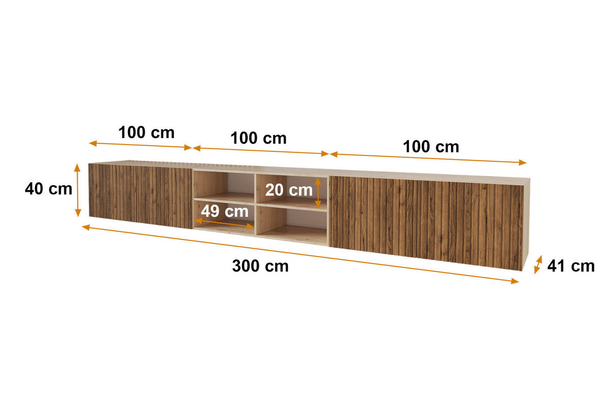 LOWBOARD KITO-W 3x100x40x41 cm - Artisan / Katania - Eiche Wotan, Holzwerkstoff (300/40/41cm) - ALTDECOR