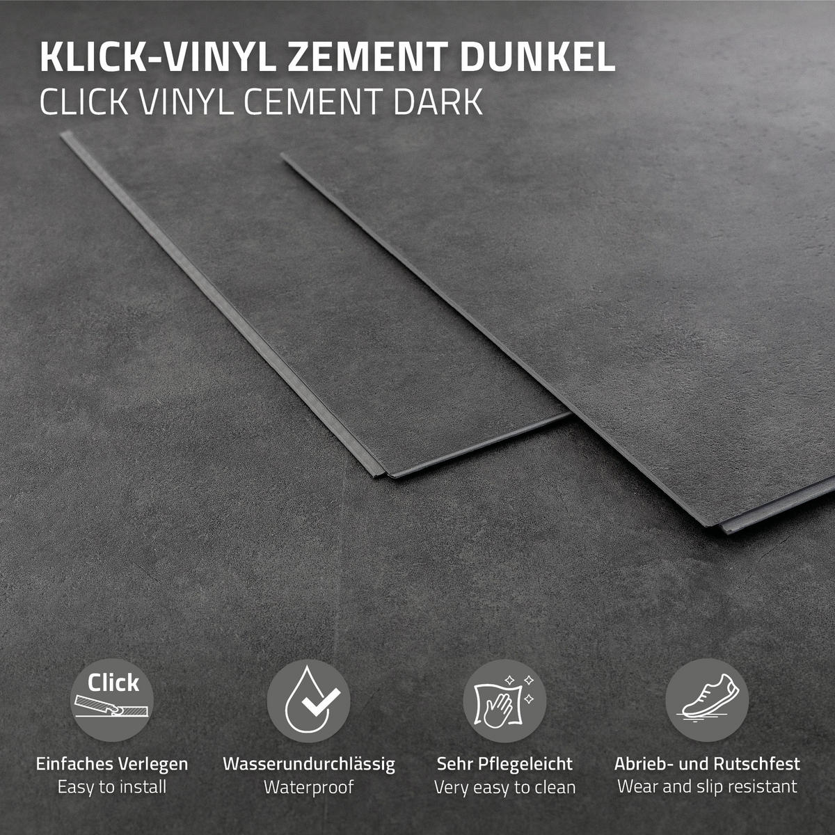 VINYLOVÁ PODLAHA s klikovým systémem 1,86 m²/10 lamel, PVC podlahová krytina, dub rustikální světlý, vzhled dřeva - tmavě šedá, plast/umělá hmota (61.5/31/0.42cm) - ML-DESIGN