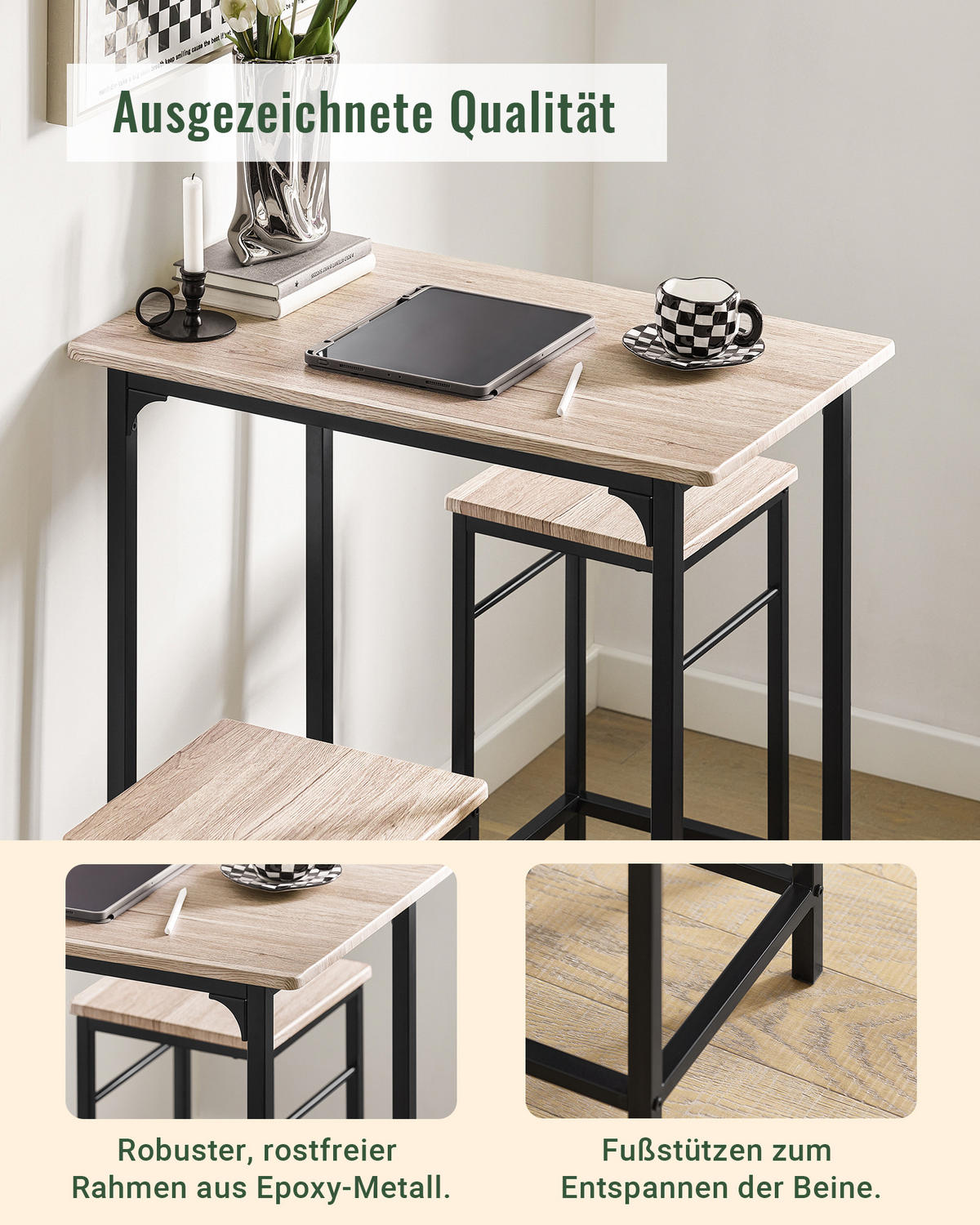 BARTISCH + 2 x BARHOCKER - Naturfarben, Holzwerkstoff (80/88/50cm) - SoBuy