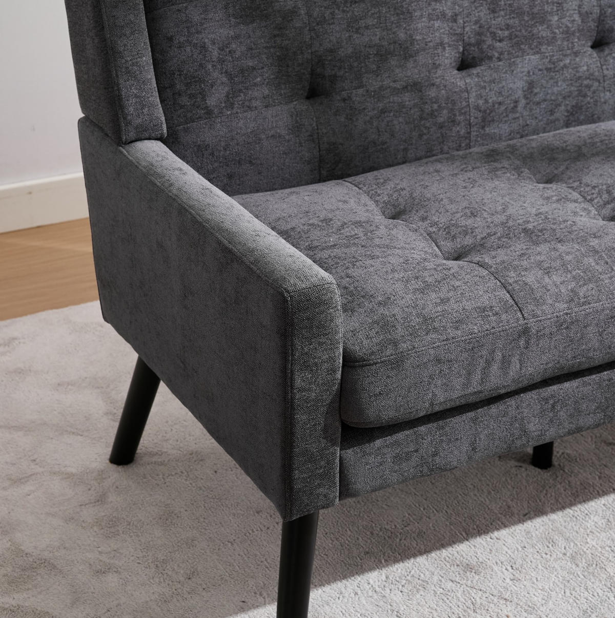 SITZBANK 2-Sitzer Leinenpolster mit Knopfsteppung, Massivholzbeinen 119/75/88 cm Dunkelgrau - Dunkelgrau, Textil (75/88/119cm) - Redom
