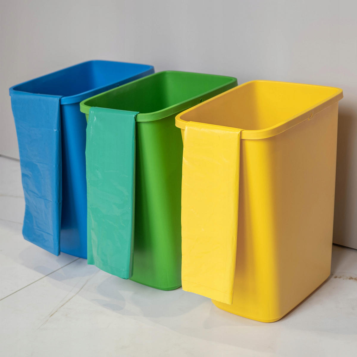 ABFALLBEHÄLTER-SET 3x12L - Blau/Gelb, Kunststoff (18/33cm) - KADAX