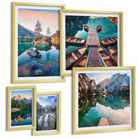 BILDER SET 5er Set - 50x50 cm & 20x30 cm & 40x60 cm Goldrahmen - Pfad Wald Wasserfall Vegetation - Goldfarben, Kunststoff (40/60cm) - TULUP