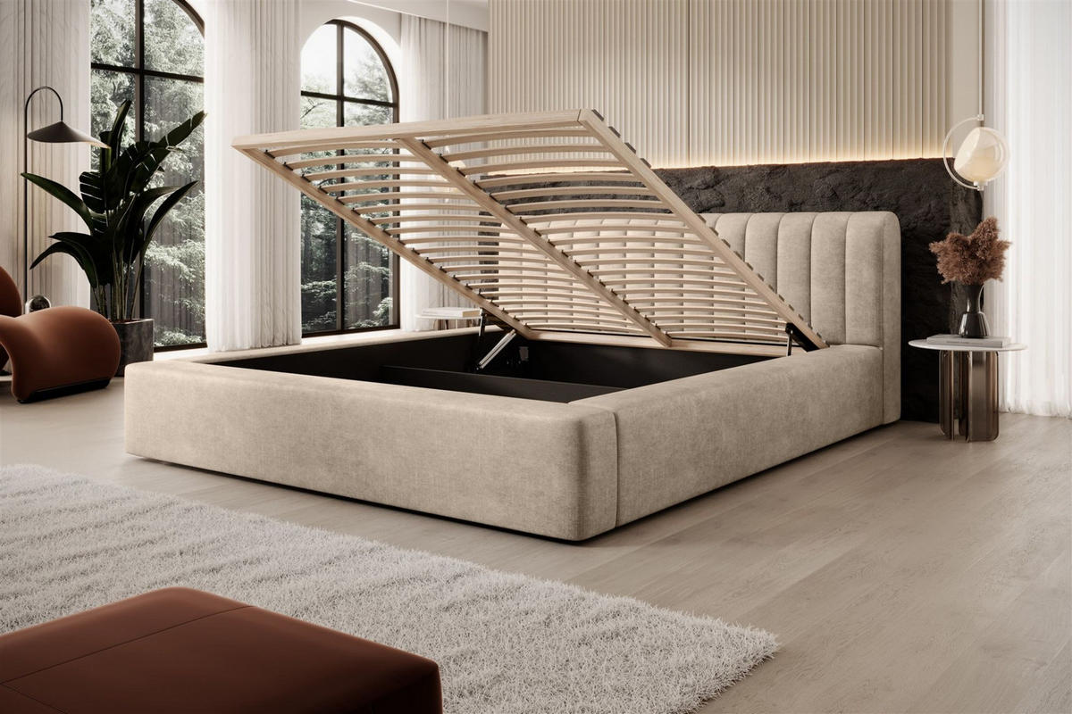 POLSTERBETT Peoria In Macau - Beige, Holzwerkstoff/Textil (140/200cm) - Fun Möbel