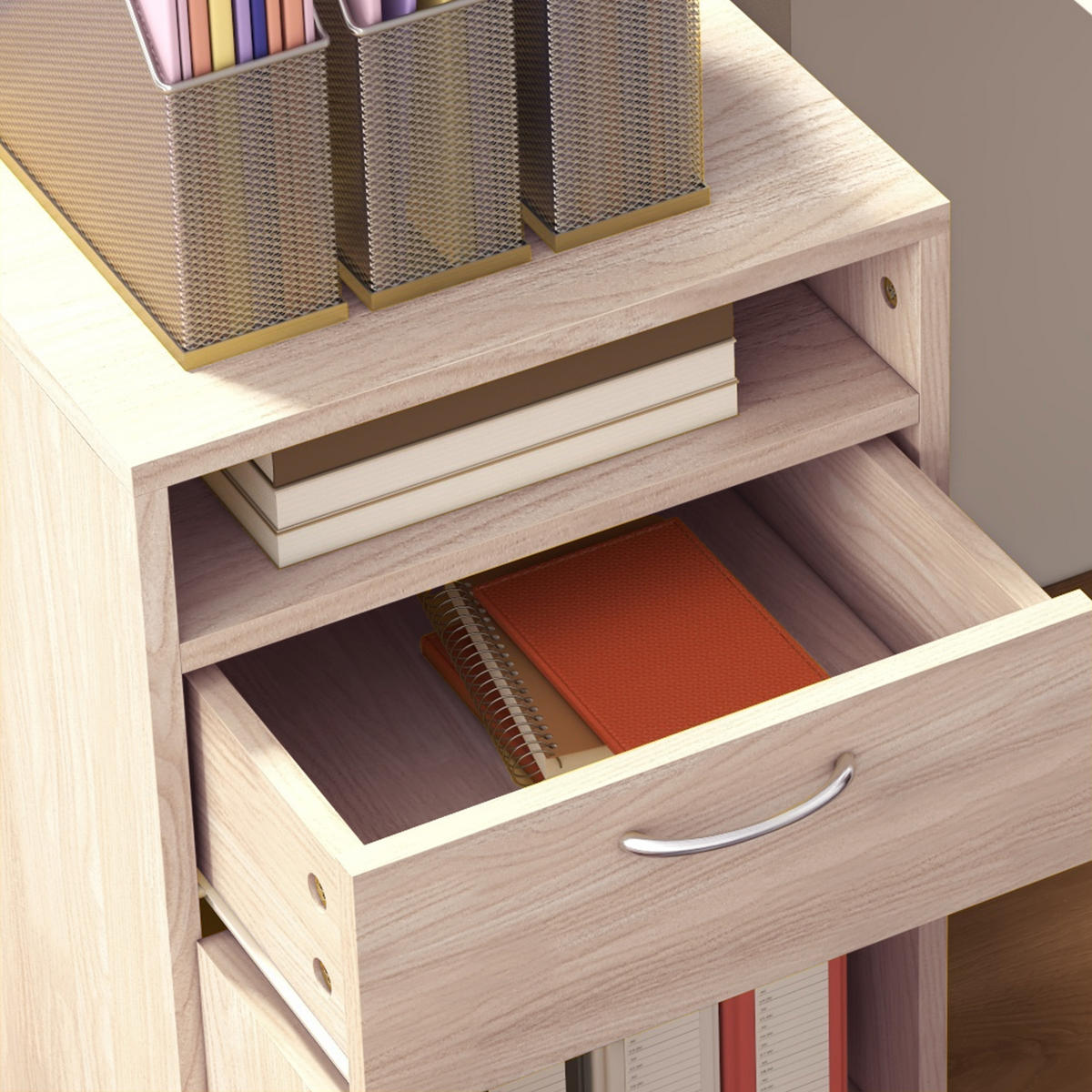 ROLLCONTAINER DE-14426 mit Schublade, Nische und Schrank Eiche - Beige, Holzwerkstoff (35/60/40cm) - ComfortXL