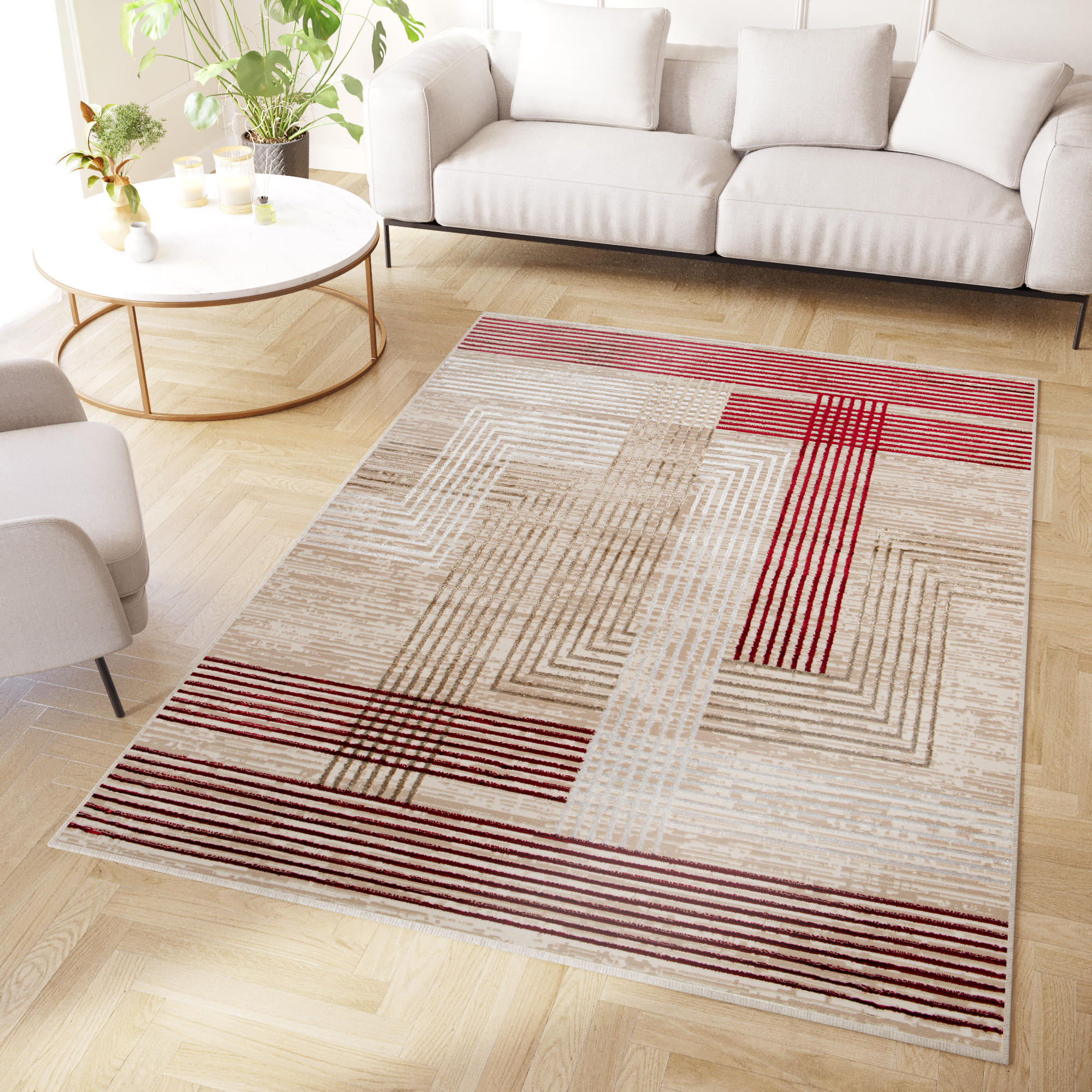 TEPPICH CRYSTAL Creme Burgund 180/250 cm - Rot/Creme, Textil (180/250cm) - Tapiso