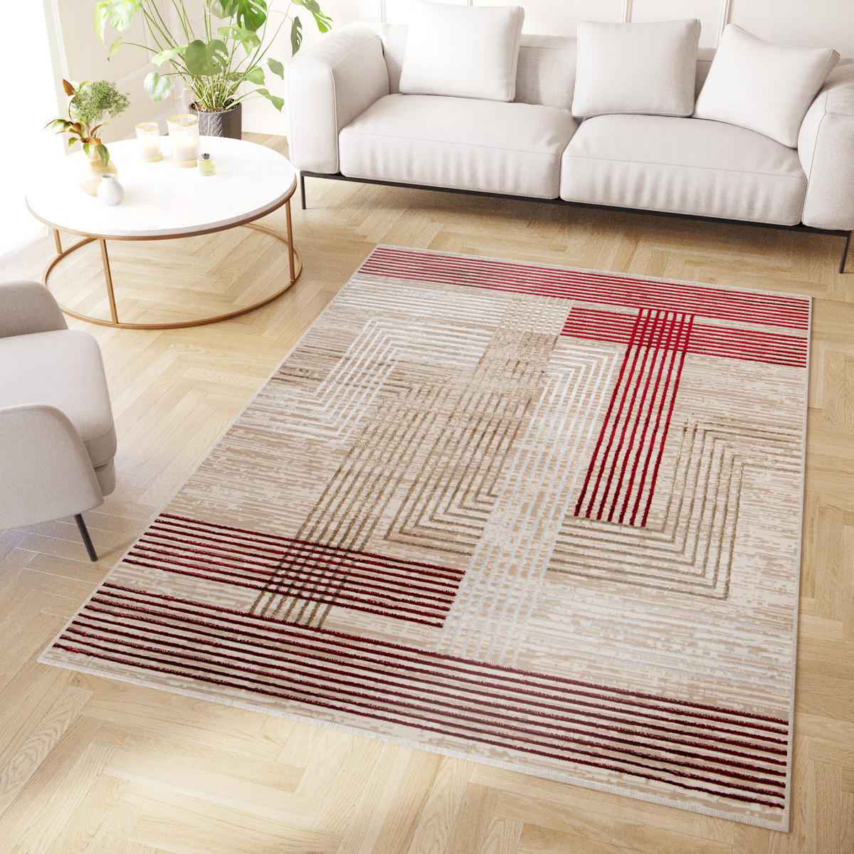 TEPPICH CRYSTAL Creme Burgund 200/300 cm - Rot/Creme, Textil (200/300cm) - Tapiso
