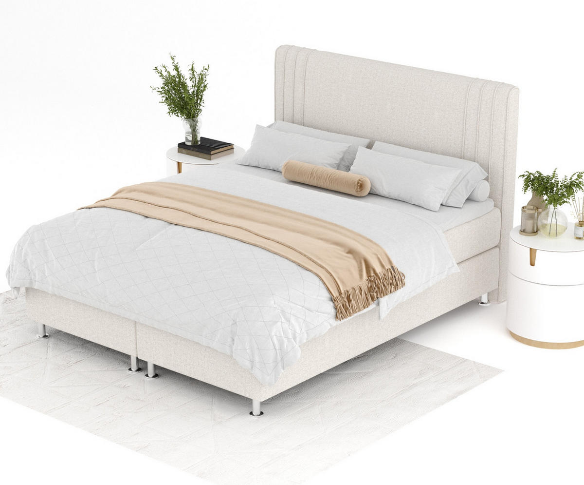 BOXSPRINGBETT Casone Hellbeige 160/200 cm mit Latex-Topper - Beige/Silberfarben, Holz/Holzwerkstoff (160/200cm) - Maison de Reve