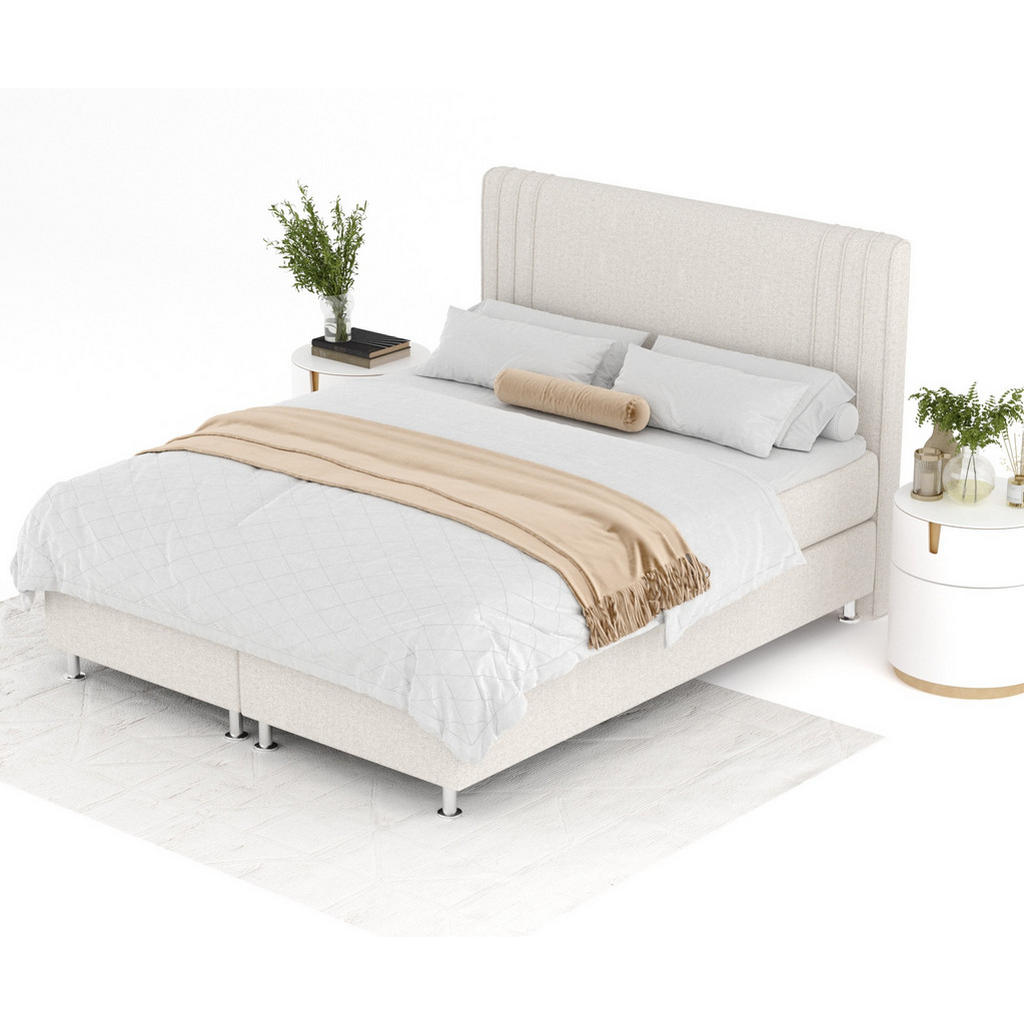 Thumbnail - Maison de Reve Boxspringbett, Beige, Textil, Buche, Kiefer, H3, Höhe ca. 21 cm, 160x200 cm, FSC 100%, Made in EU, Schlaf...