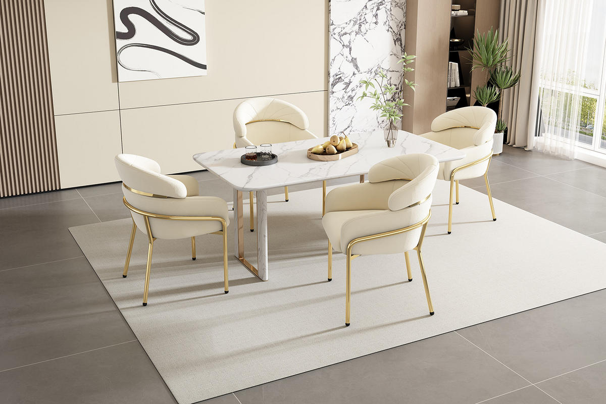 ESSZIMMERSTUHL Samt Beige Metallbeine - Beige, Textil (54.5/78/57cm) - FLIEKS