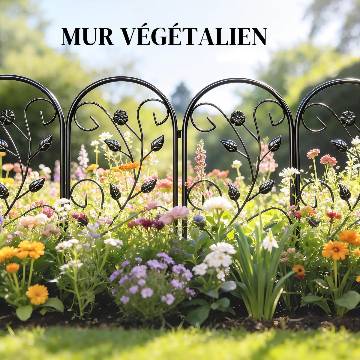 GARTENZAUN DE-18079 5-teilig mit Rankgitter Schwarz - Schwarz, Metall (1/60cm) - ComfortXL