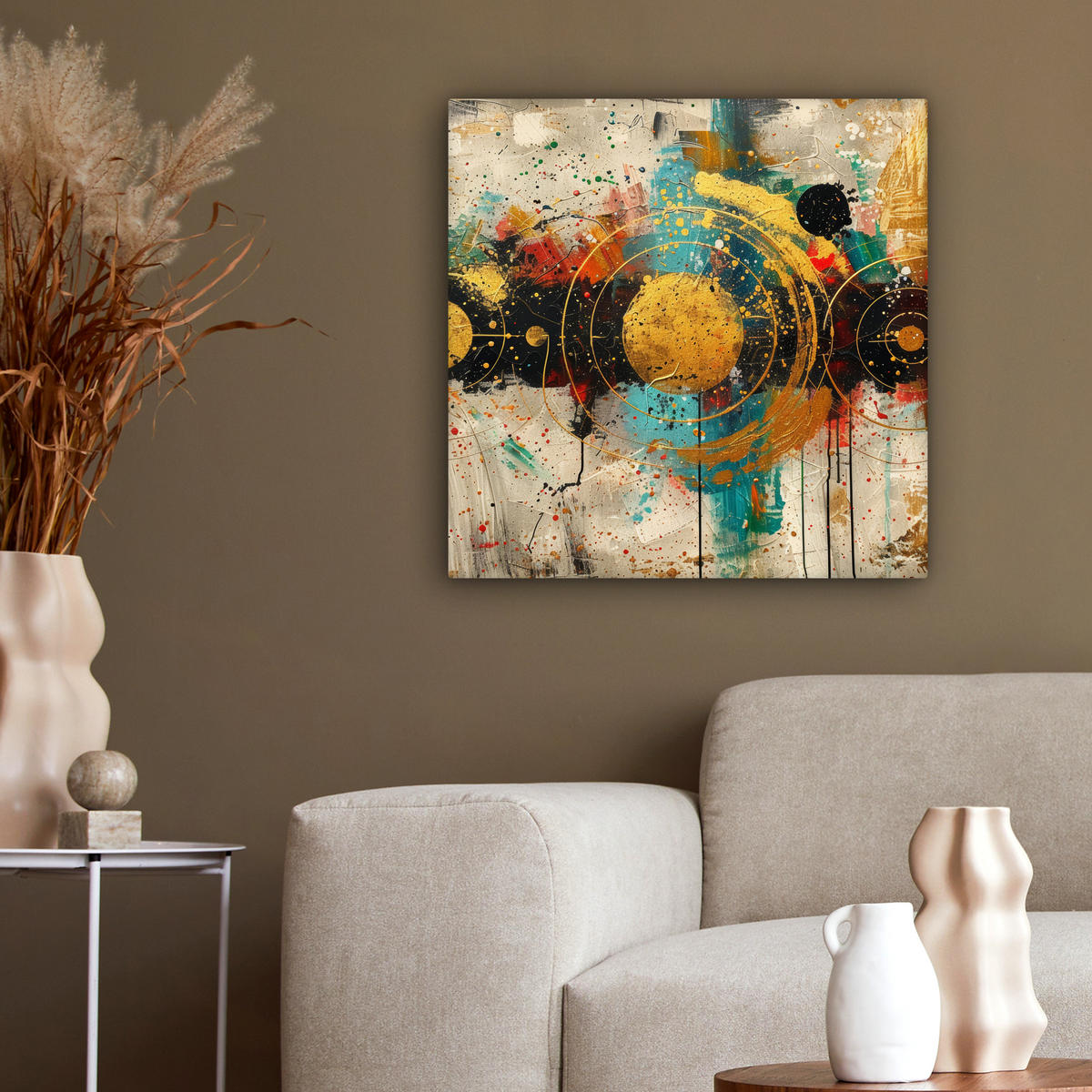 LEINWANDBILD - Abstrakt - Kunst - Gold - Modern - 50x50 - Room Decor - Multicolor, Textil (50/50cm) - MuchoWow
