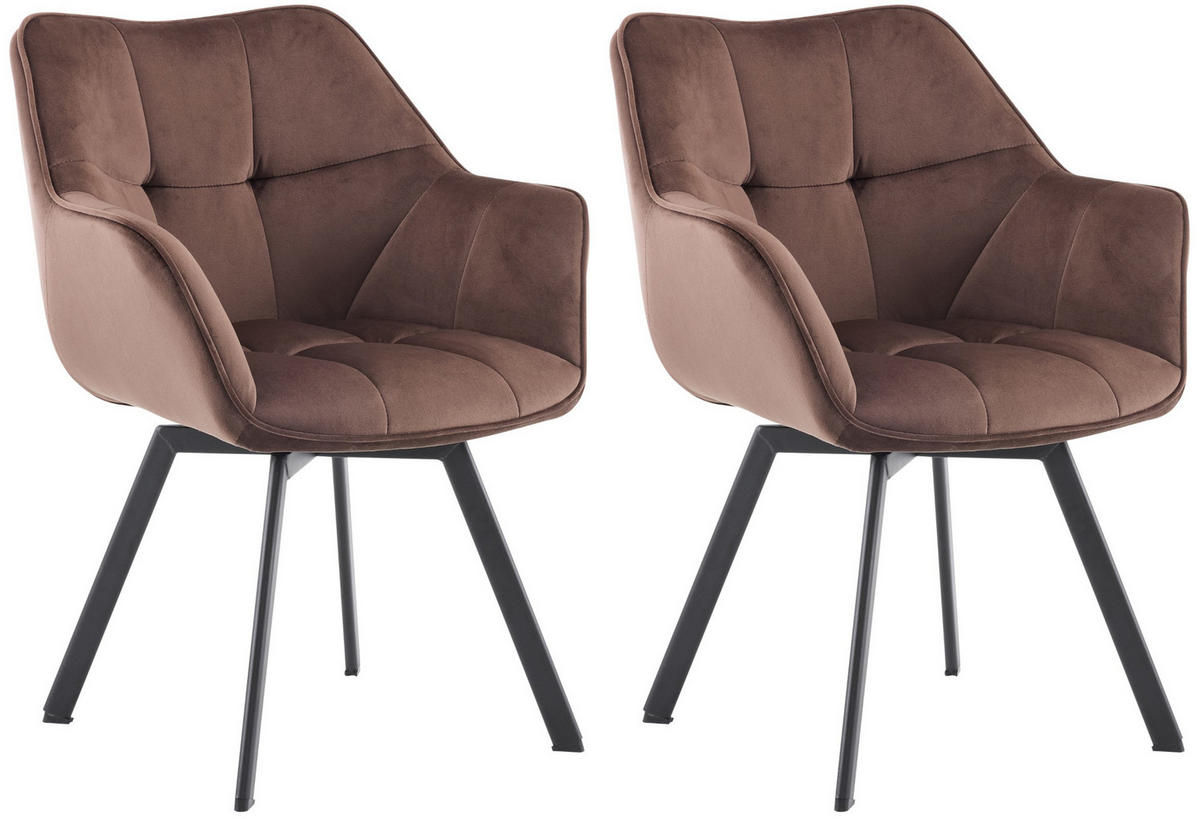 ESSZIMMERSTUHL 2er Set Samt Braun - Schwarz/Braun, Textil/Metall (60/81/59cm) - CLP