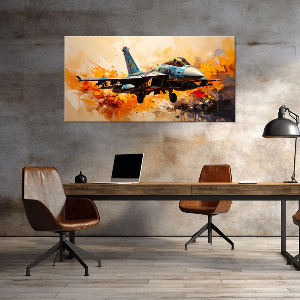 LEINWANDBILD F16 Flugzeug im Flug 120x60cm - Beige, Textil (120/60cm) - Feeby