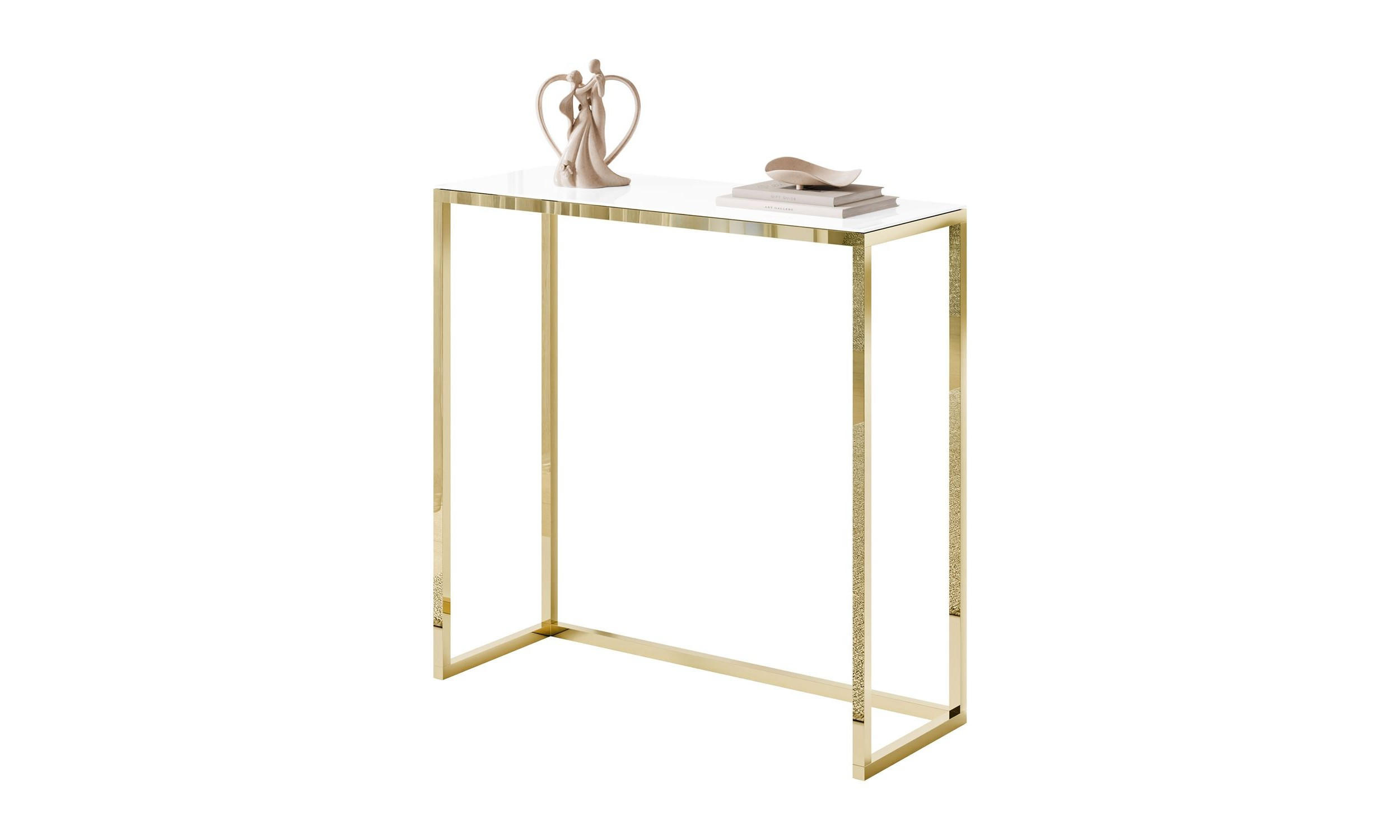 KONSOLE MODERN II GLASS 80/30/79 cm Goldchrom/Weiß - Goldfarben/Weiß, Glas/Metall (80/79/30cm) - Lookway