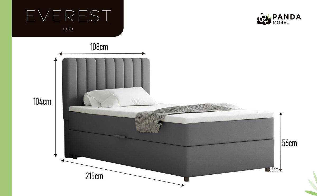 BOXBETT Everest 100 x 200 cm Einzelbett mit hochwertiger Bonell-Matratze und Topper - Grau, Holz (100/200cm) - Panda Möbel
