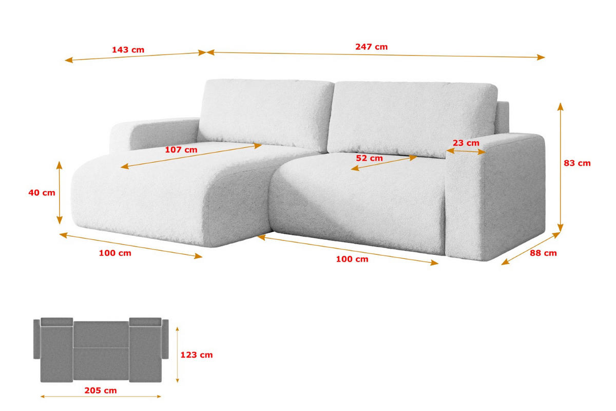 ECKSOFA mit Schlaffunktion und Bettkasten KLEEA-L - 247x143x83 cm Weiß Bouclé - Schwarz/Weiß, Holzwerkstoff/Kunststoff (247/143cm) - ALTDECOR