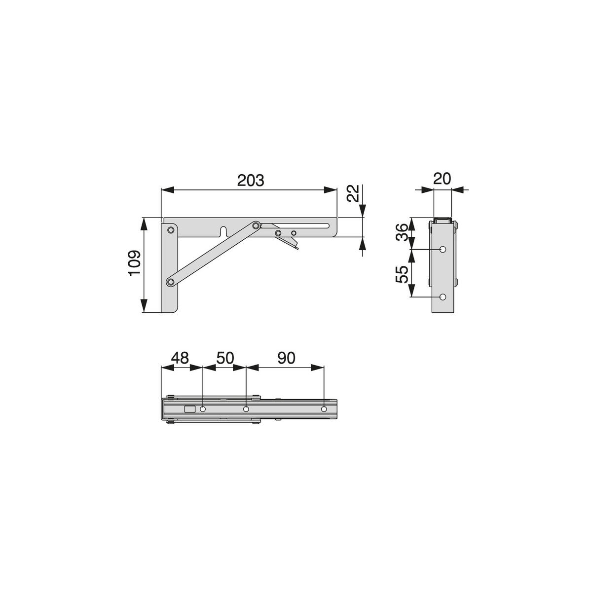STÜTZEN Klappbare, Länge 203mm, Stahl, Weiß lackiert - Weiß, Metall (7.5/4/26.5cm) - EMUCA