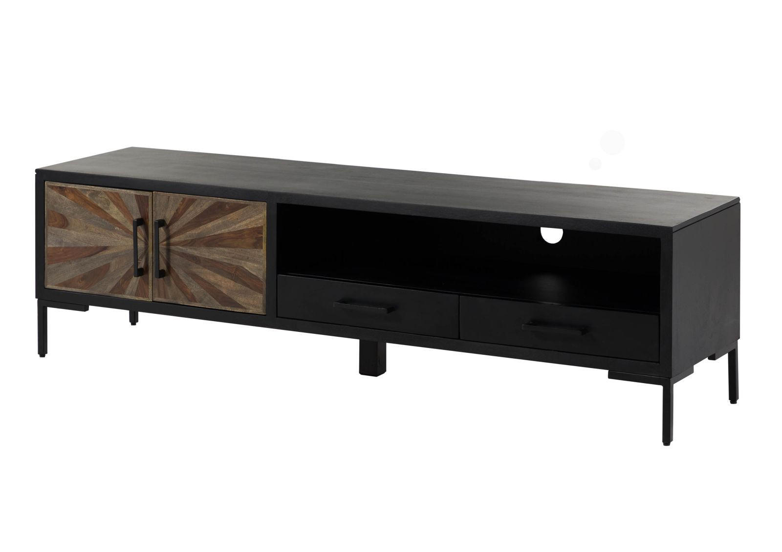 TV-BOARD Sheesham 178x45x50 schwarz lackiert SUN #106 - Schwarz, Holz (178/50/45cm) - Massivmoebel24