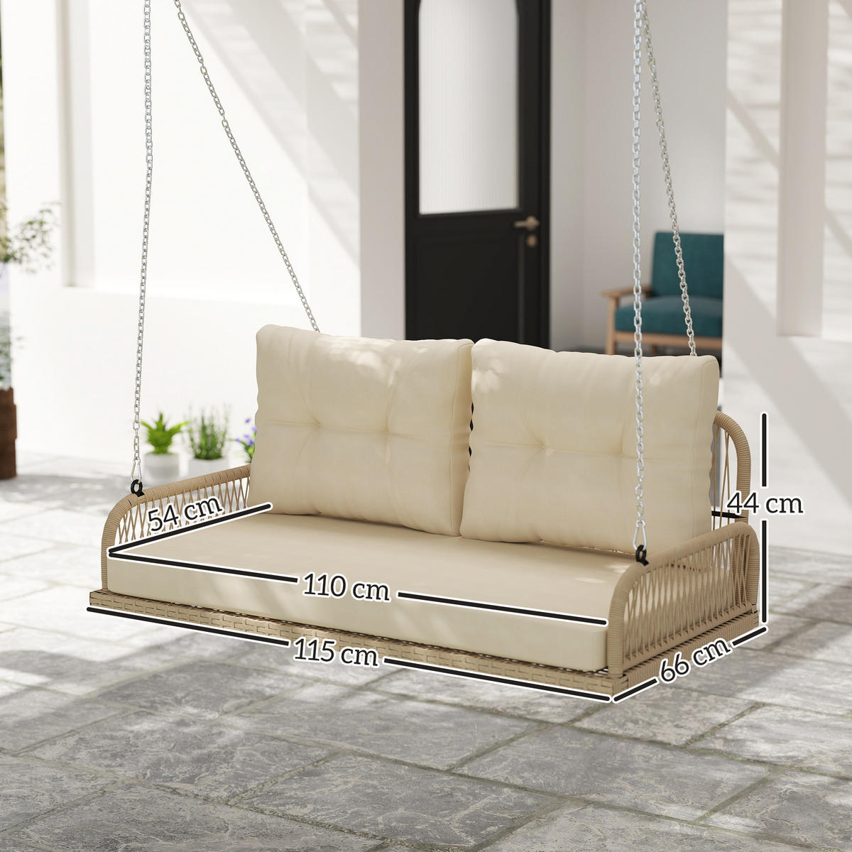 HOLLYWOODSCHAUKELL DE-06728 2-Sitzer, mit Kissen Beige - Beige, Kunststoff/Metall (115/44/66cm) - ComfortXL
