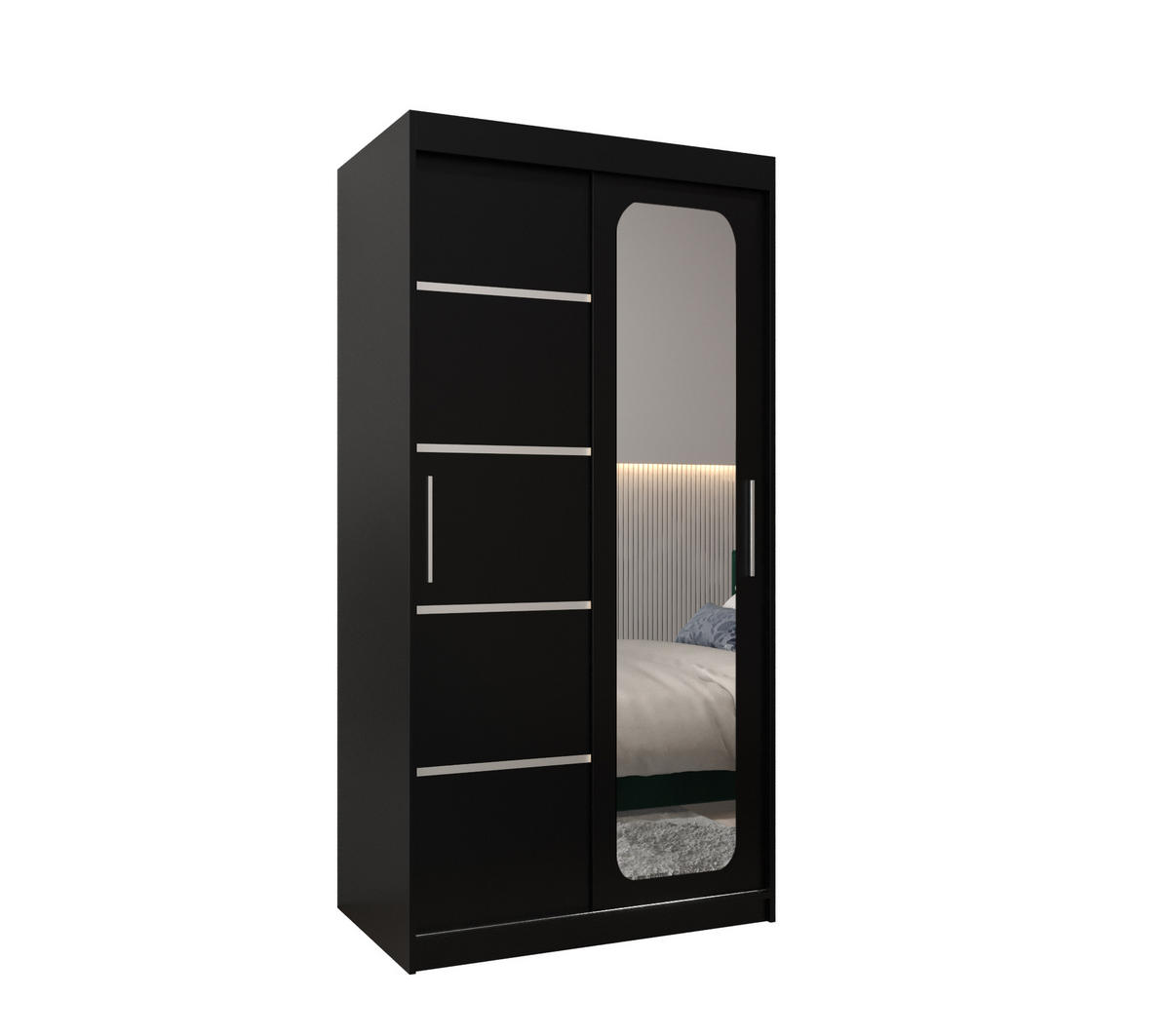 SCHWEBETÜRENSCHRANK 200/100/62 2-türig - Silberfarben/Schwarz, Holz/Kunststoff (100/200/62cm) - MÖBEL KRYSPOL