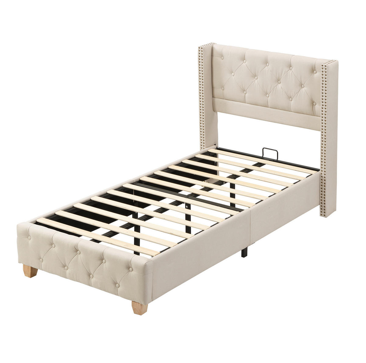 POLSTERBETT 90/200 cm mit Lattenrost und gepolstertem Kopfteil in Beige - Beige, Textil (90/200cm) - BEAOK