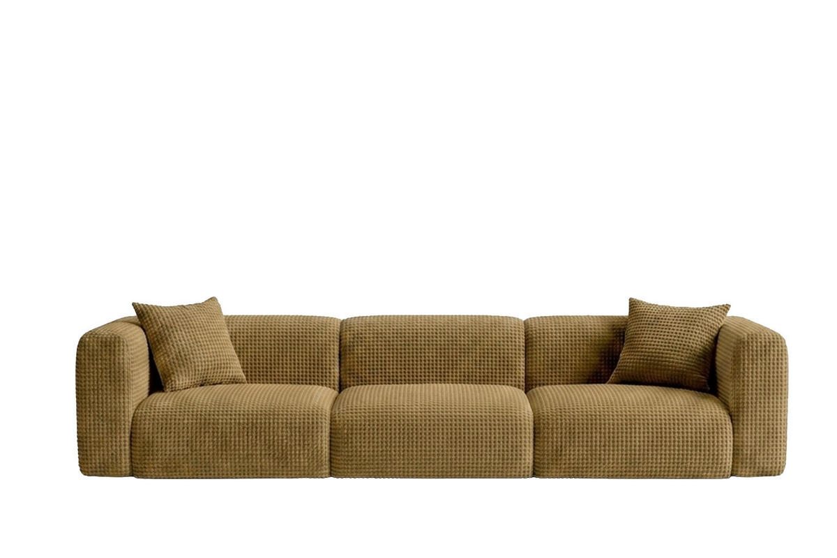 SOFA 3-Sitzer, Chenille-Stoff Cremona, Olive, GRETA - Olivgrün, Holz (319/70/89cm) - Kaiser Möbel