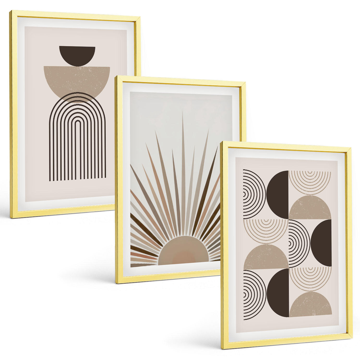 BILDER SET 3er Set - 40x60 cm Goldrahmen - Abstrakte Formen beige braun - Goldfarben, Kunststoff (40/60cm) - TULUP