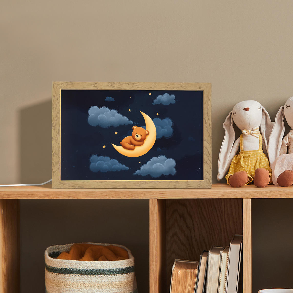 NACHTTISCHLAMPE Teddybär - Mond - Wolken - Sterne 30x20 cm - Dunkelblau, Holzwerkstoff (8/30/20cm) - OnlyWow